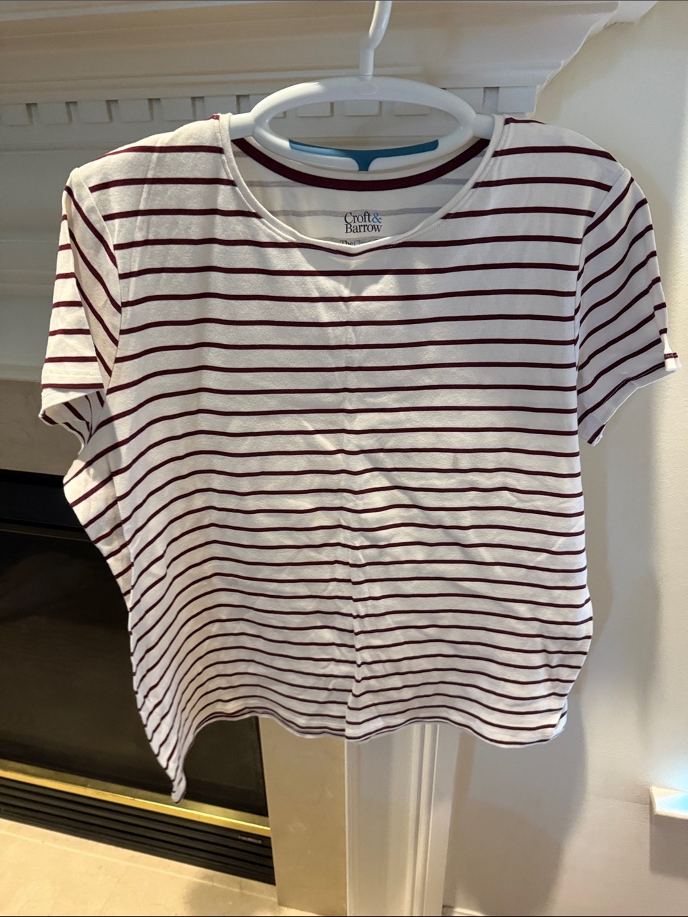 White Tee with Burgundy Stripes
